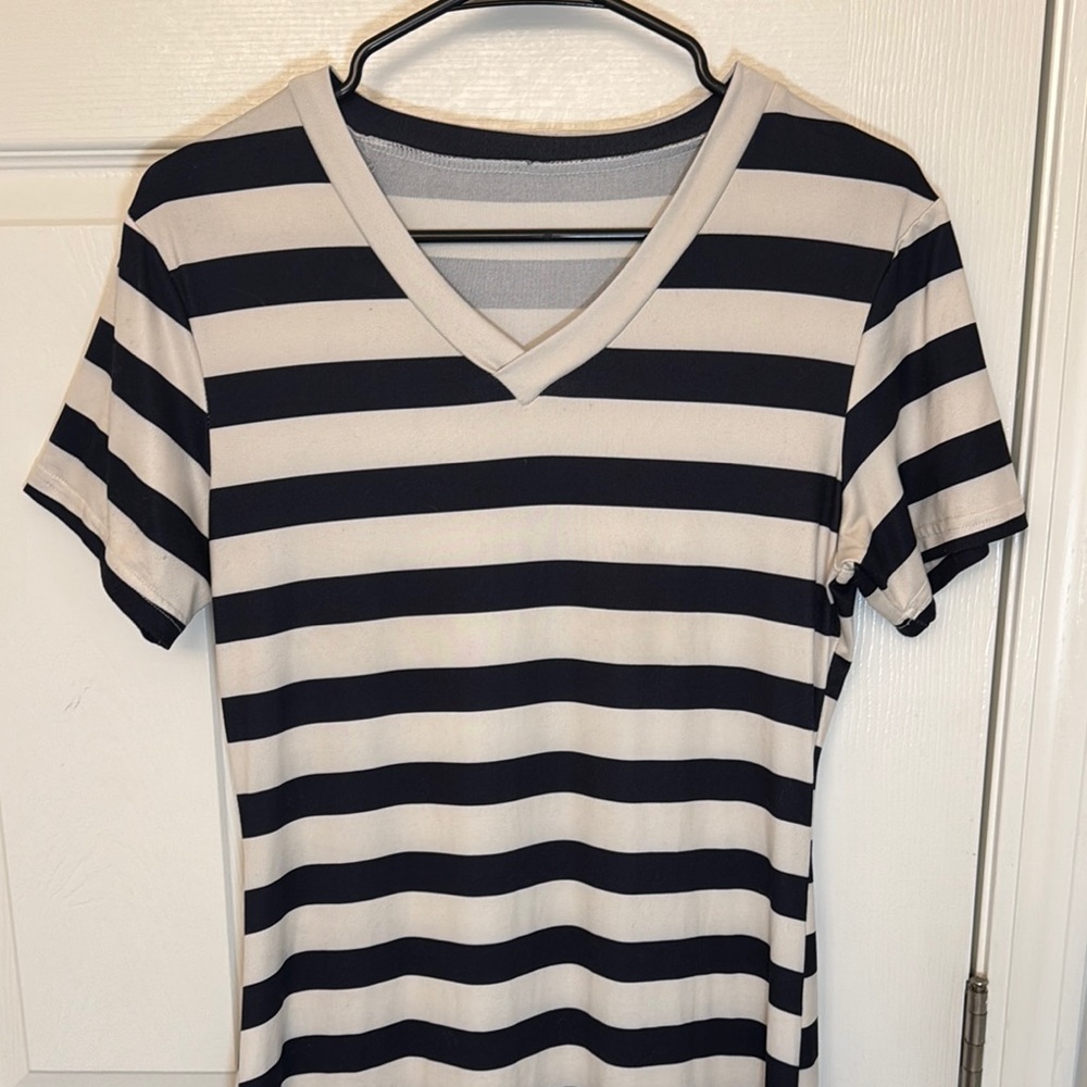 Striped V-Neck Women's Full Length Maxi Dress